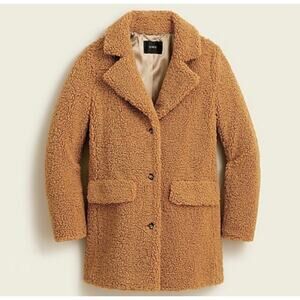 J.Crew Teddy Sherpa Top Coat Jacket Womens XL Clay Brown Single Breasted Luxe